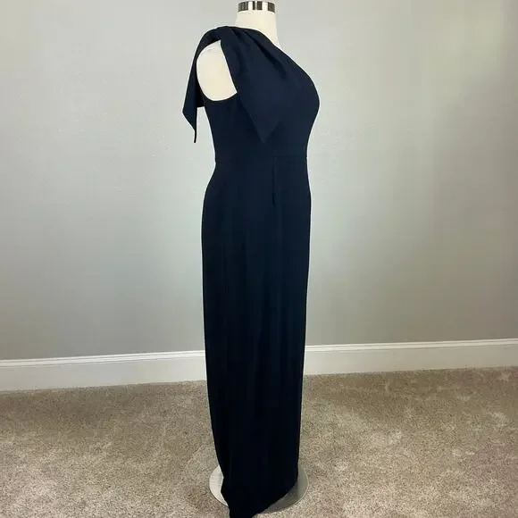 Adrianna Papell One Shoulder Long Column Evening Gown Navy Blue Size 16 Dress - Picture 3 of 12